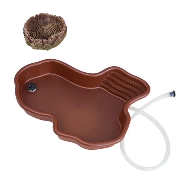 Plato de baño para reptiles, piscina, comedero para reptiles, cuenco de agua, comedero decorativo para reptiles con drenaje