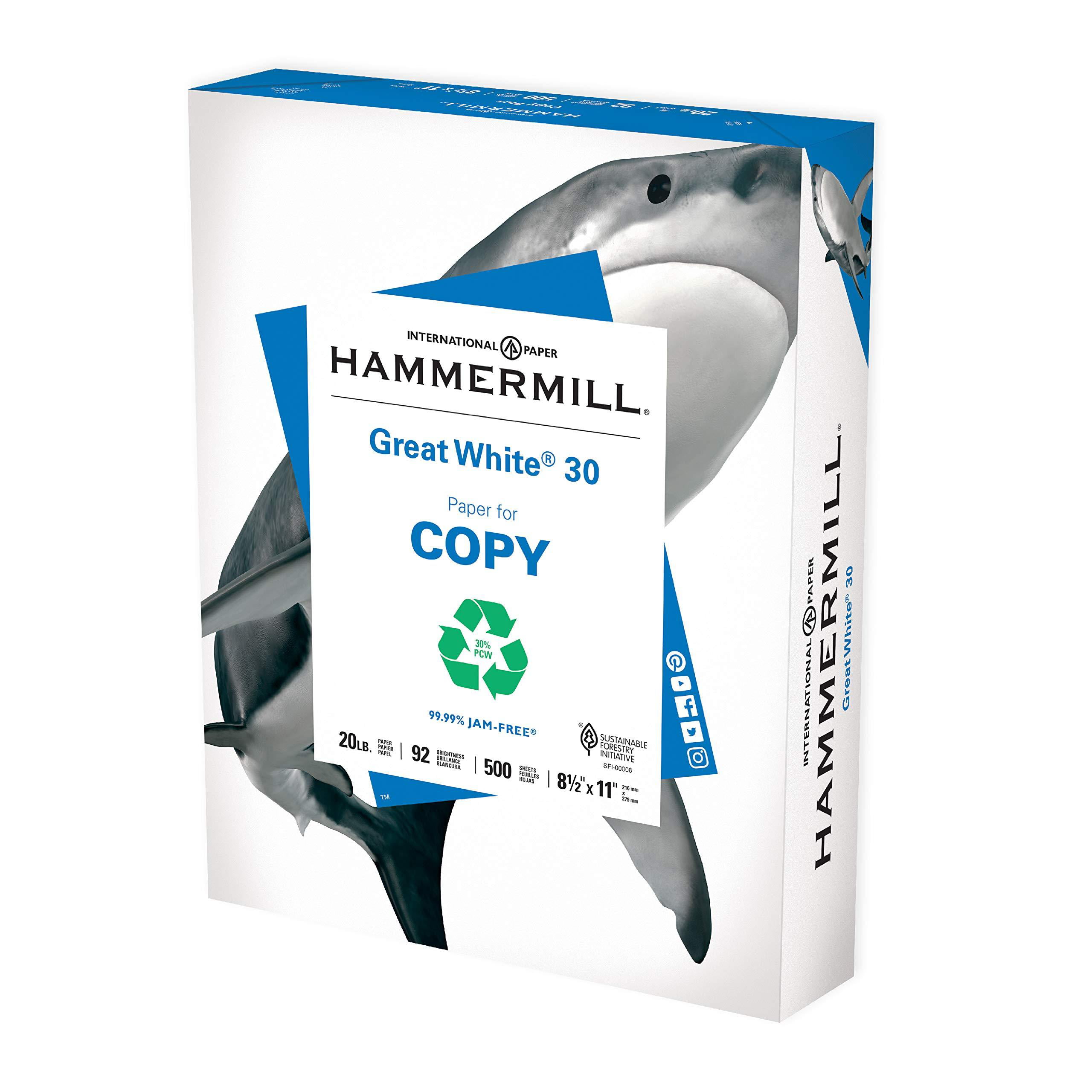 Hammermill Printer Paper, Great White 30% Recycled Paper, 8.5 x 14 - 10  Ream (5,000 Sheets) - 92 Bright, Made in the USA, 086704C