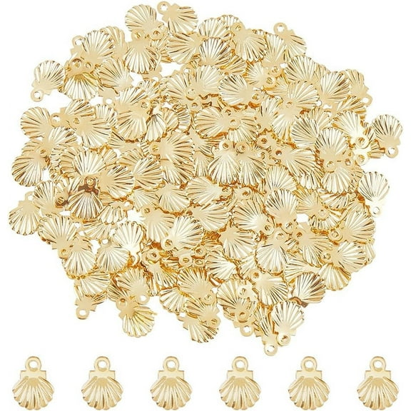 200Pcs Seashell Charms Real 18K Gold Plated Seashell Charms 304 Stainless Steel Charms Shell Dangle Charms Jewelry Making Hole: 0.8mm