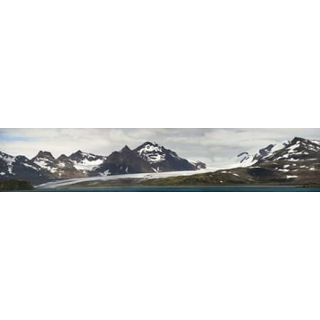 Bay in front of snow covered mountains Grace Glacier Salisbury Plain Bay of Isles South Georgia Island Canvas Art - Panoramic Images (24 x