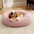 thumbnail image 2 of Donut Medium Dog Bed - Washable Faux Fur with Corduroy Fleece & Anti Slip Bottom, Round Pet Bed with Removable Cover, Blush Pink, 30x30x8 inches, 2 of 12
