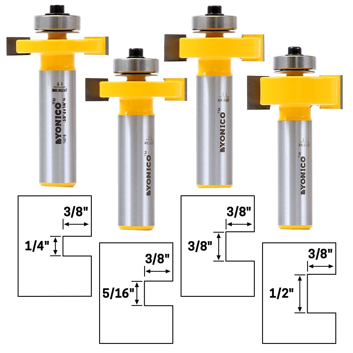 4 Bit Slot Cutter Router Bit Set 1/2" Shank Yonico 14482