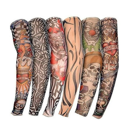 Arm Tattoo Sleeves,6 Pack Men Fake Temporary Tattoo Nylon Sleeve Arm  Stockings Elastic Biker Sleevelet For Halloween-- | Walmart Canada