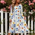 thumbnail image 6 of Baikeli Womens Floral Dresses Long Sleeve Empire Waist A Line Midi Dress Flowy Casual Summer Dresses Blue L, 6 of 8