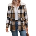 thumbnail image 1 of Chaqueta de Solapa A Cuadros para Mujer, de Larga, con Capucha de Forro , Abrigo Cálido para Otoño e Invierno Caqui XL, 1 of 10
