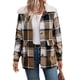 thumbnail image 1 of Chaqueta de Solapa A Cuadros para Mujer, de Larga, con Capucha de Forro , Abrigo Cálido para Otoño e Invierno Caqui M, 1 of 10