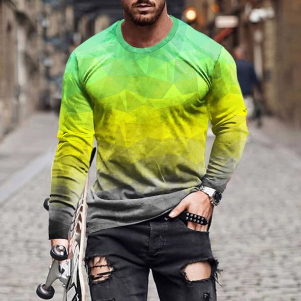 Blusas y camisas de manga larga con cuello redondo para hombre, blusas casuales de cuello redondo y manga larga, camisetas estampadas, blusas para hombre
