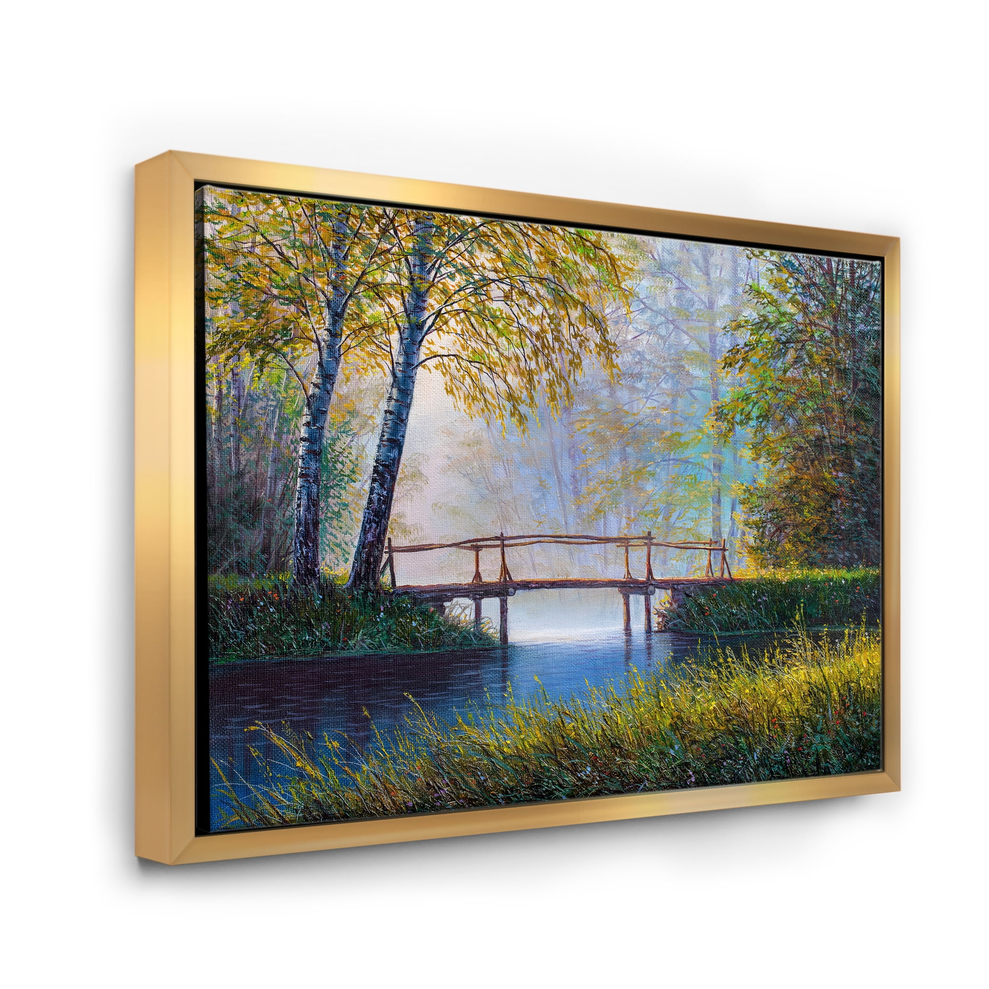 Designart 'Sunrise Glow and The Awakening Spring Forest' Lake House Framed Canvas Wall Art Print