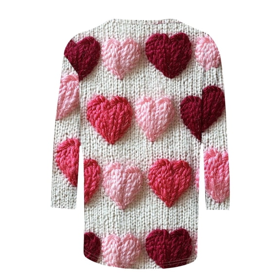 SOOMLON Women Valentine's Day Tops Couple Valentines Gift Comfy 3/4 Sleeve Round Neck T Shirts Funny Heart Graphic Blouses Fashion Valentines Clothes 2025 Multicolor XL