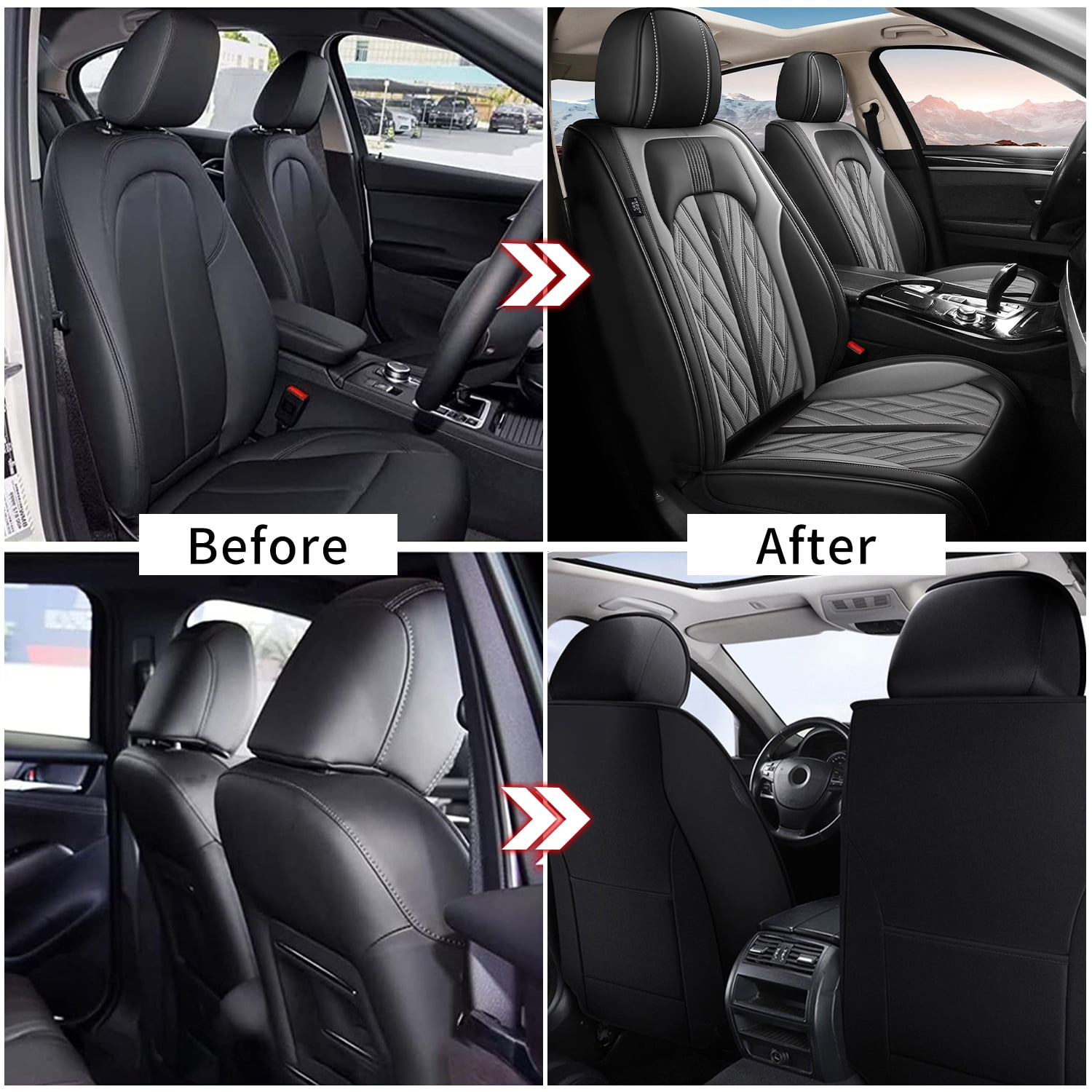 AOMSAZTO Car Seat Covers Fit for Toyota Corolla 2000-2019 Full Set Leather Seat Cushion Waterproof Automotive Seat Protectors(2 Seats,Black&Grey)