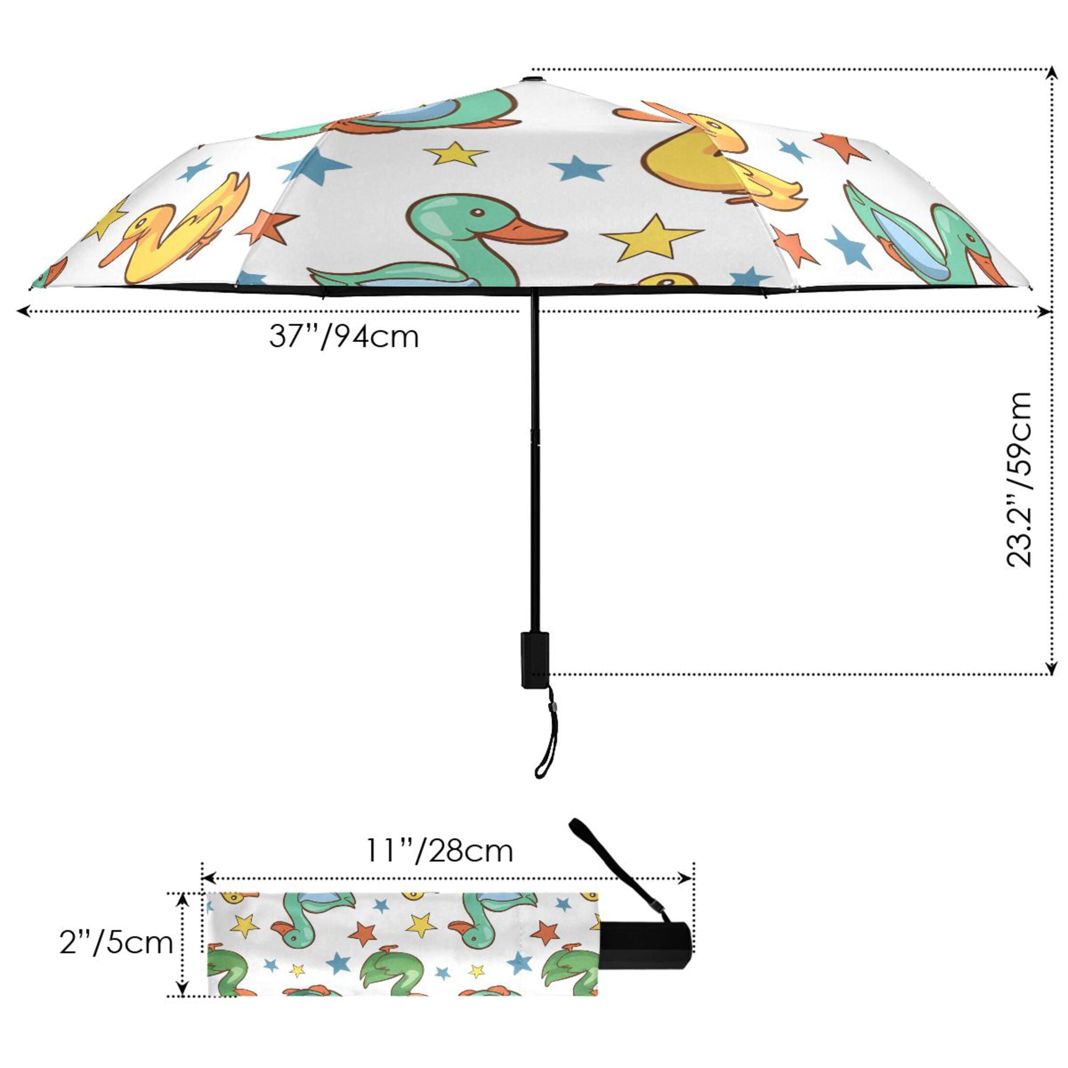 Cartoon Duck and Star Compact Sun Umbrella Windproof Travel Umbrellas for Rain Strong Portable UV Protection