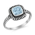 thumbnail image 2 of Princess Cut Oxidized Design Aquamarine CZ Ring 925 Sterling Silver Size 4, 2 of 6
