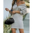 thumbnail image 5 of Women Casual V Neck Knit Mini Fall Sweater Dresses Long Sleeve Loose Fit Solid Color Ribbed Pullover Jumper Sweaters, 5 of 7
