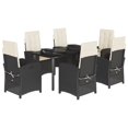 thumbnail image 1 of vidaXL 7 Piece Garden Dining Set with Cushions Black Poly Rattan, 1 of 5
