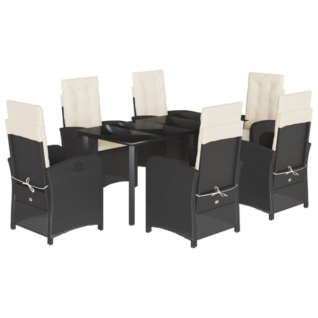 vidaXL 7 Piece Garden Dining Set with Cushions Black Poly Rattan