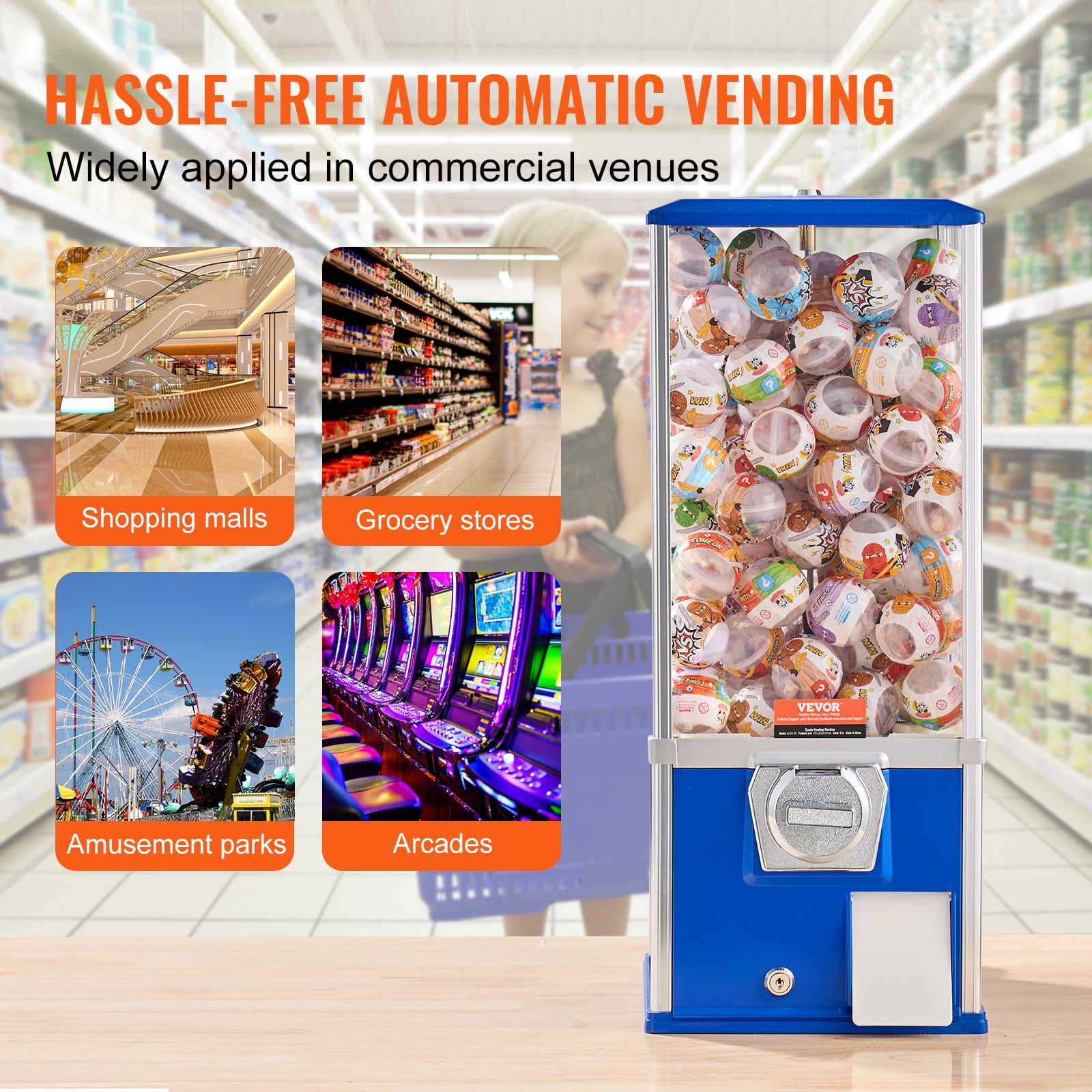 KFFKFF 25"H Gumball Machine - Vending Coin Bank with Vintage Gumball Dispenser, PS Blue