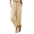 thumbnail image 3 of Women's High Waist Wide Leg Pants with Pockets, Elastic Drawstring Tummy Control Flowy Trousers, Loose Striped Casual Pants for Beach, Vacation, Summer, Spring, Day Out | TruBelle,Orange S, 3 of 8