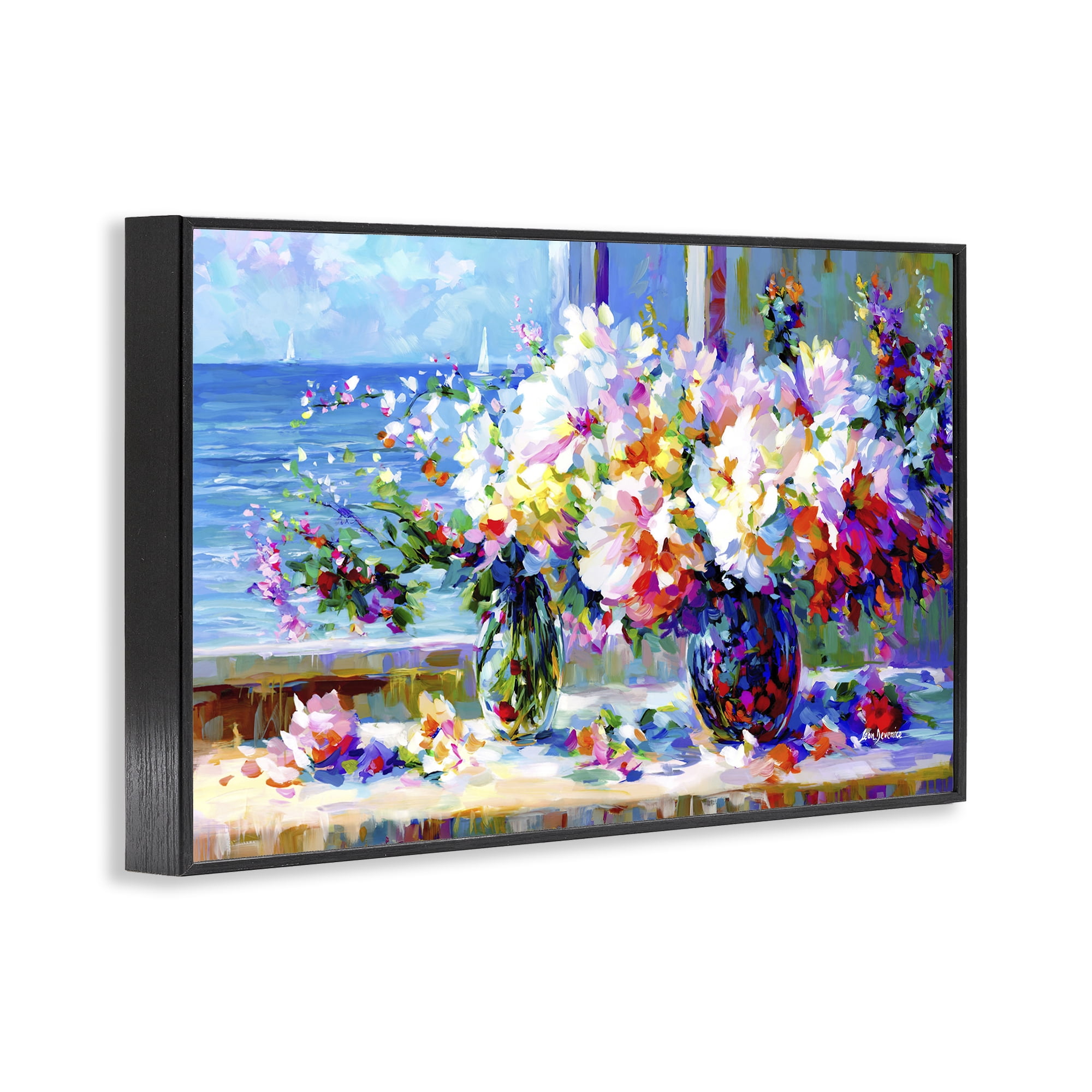Stupell Industries Blossoms By The Sea Botanical & Floral Painting Black Framed Art Print Wall Art, 18 x 12