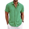 thumbnail image 2 of VV AVEORS Mens Linen Shirt Short Sleeve Button Down Shirt Dressy Casual Summer Beach Vacation Wedding Texture Shirts Cyan 2XL, 2 of 4