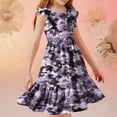 thumbnail image 6 of Nmnitkp Dresses for Girls Cute Summer Casual Floral Print Ruffle Short Sleeve Tiered Pleated Kids A-Line T-Shirt Dress Purple,11 Years, 6 of 8