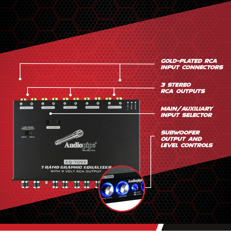 Audiopipe EQ-709X 7 Band 9.V Half DIN Graphic Car Audio Equalizer 