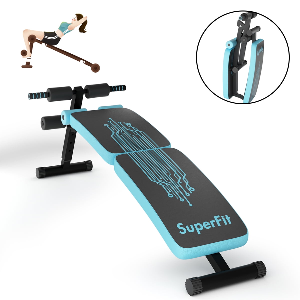 Superfit Folding Weight Bench Adjustable Sit Up Board Curved