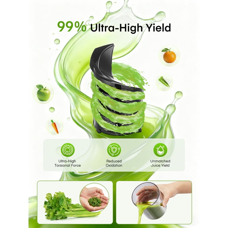 Juilist Cold Press Juicer with 4.13 Inch Chute, Black photo 2