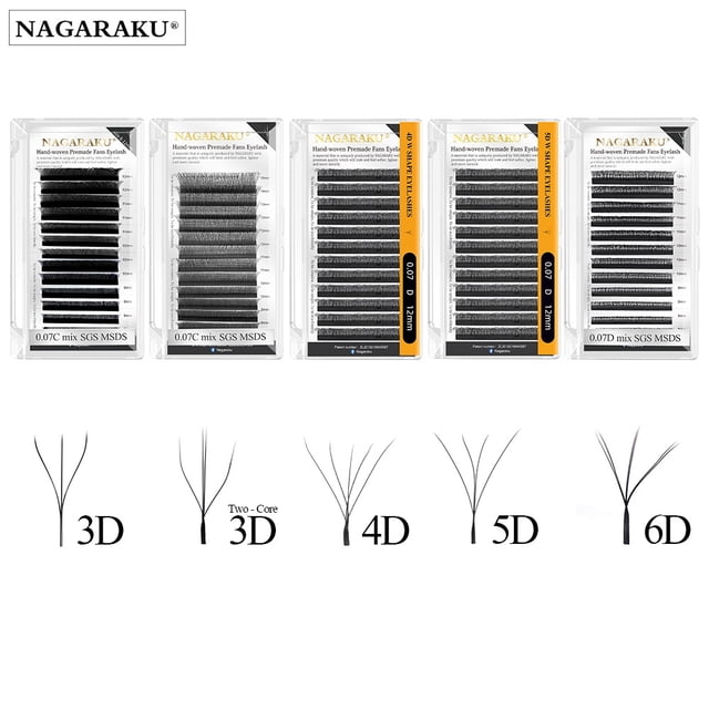 NAGARAKU 4D 5D W Forma Prefabricado Abanicos Extensiones De Pestañas A Mano Onduladas Suaves Naturales Extensión