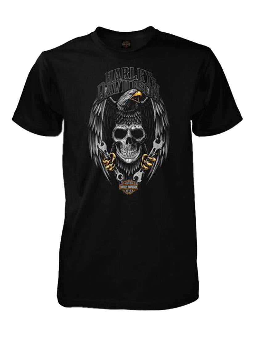 Harley-Davidson Mens Riding Out Skull Flames Black Short Sleeve Biker T-Shirt 