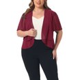 thumbnail image 2 of Agnes Orinda Plus Size Cropped Cardigan for Women Short Sleeve Open Front Lightweight Sheer Shrug 2X Burgundy, 2 of 6