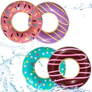 Donut Pool Floats Kids & Adults 30" (4 Pack) Floaties for Swimming Pool, Donut Inflatables for Party Decorations & Props by 4E's Novelty