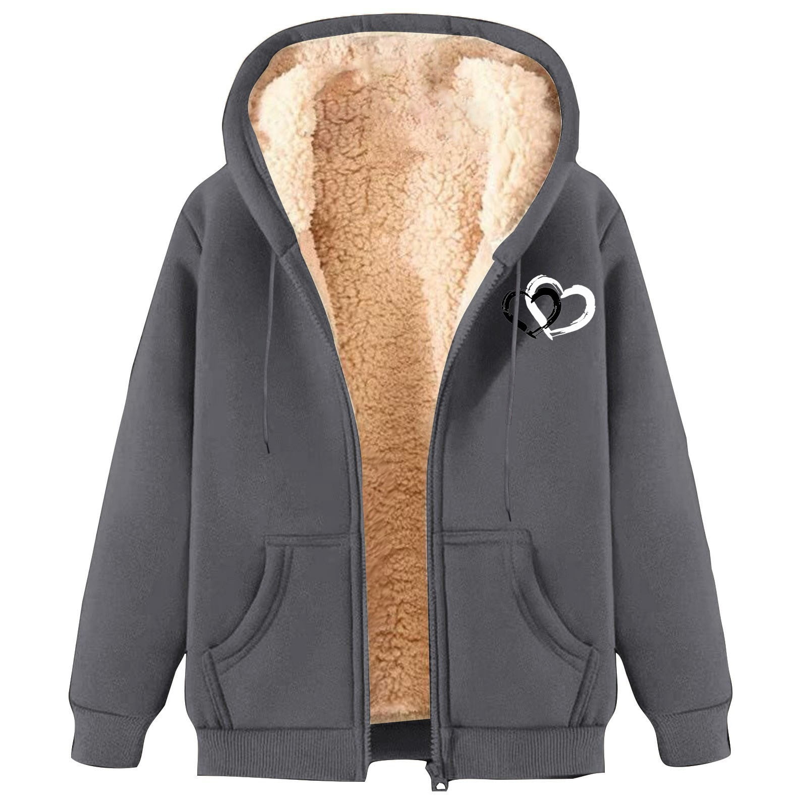Veste Polaire Femme à Capuche - Sweat-shirt Oversize Mi-saison - Poche Kangourou Fermeture éclair - Couleur Unie Beige - Manches Longues élastiques - Grandes Tailles - 9