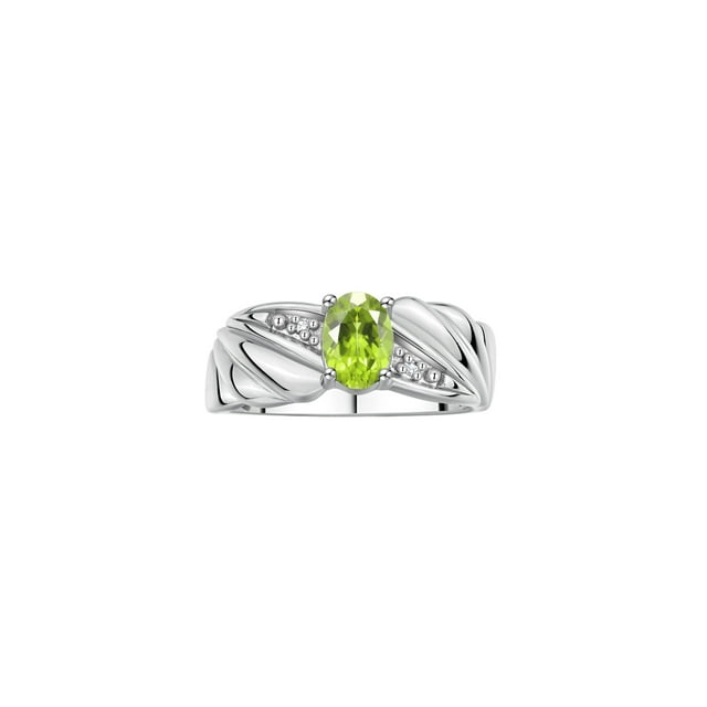 RYLOS Bagues pour Femmes Bague Aile d'Ange en Or Blanc 14K Pierre de Naissance Pierre Précieuse 7X5MM et Diamants Péridot d'Août Bijoux pour Femmes Bagues en Or pour Femmes Taille 9