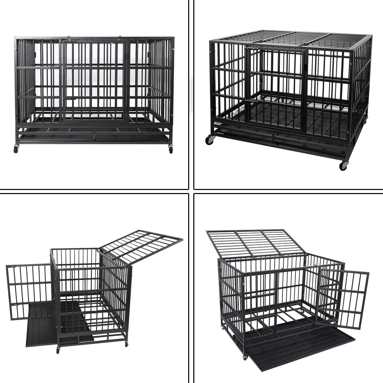 Waleaf 38 Inch Heavy Duty Dog Crate Cage with Wheels for Indoor, Large Dog Kennel with Removable Tray