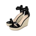thumbnail image 3 of BLISSFUL STEP Women's Wedge Sandal Ankle Buckle Strap High Heel Open Toe Sandals Black (Size 8), 3 of 8