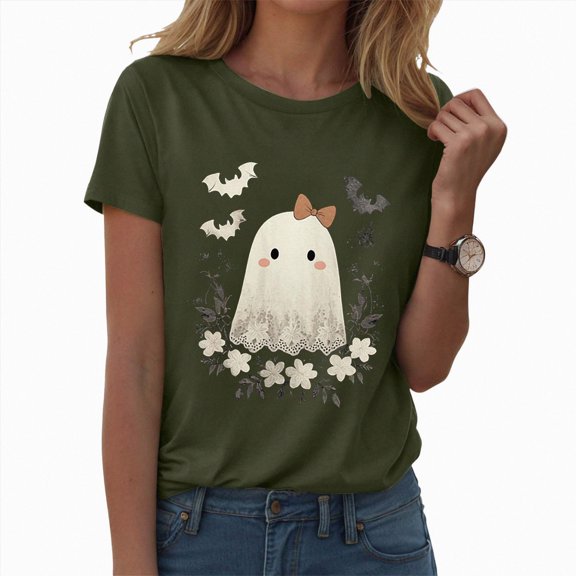 Leey-World Halloween Shirts for Women Shirt for Women Fashion Print T Shirt Short Sleeve Women Short Sleeve Round Neck Tee T Shirt Printing Loose Top(AG,3XL)