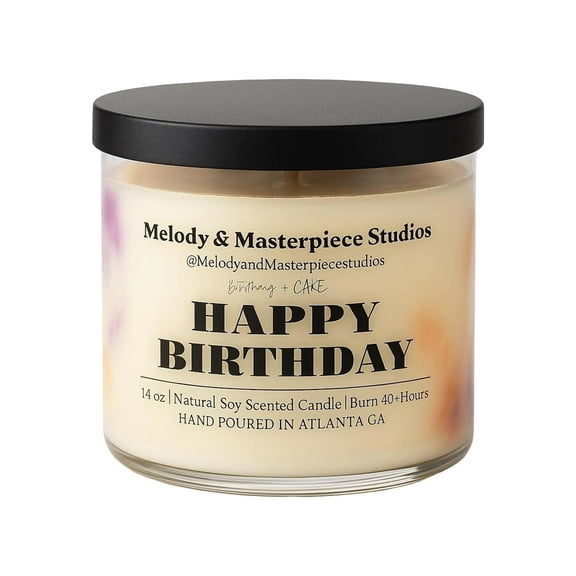 Scented Candle Jar (14.5oz) – Natural Soy Wax Candle Jar with Lid – Long-Lasting 35 Hours Burn Time – Ideal for Backyard, Patio, Decks & Indoor - (Happy Birthday)