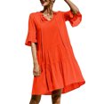 thumbnail image 4 of Franhais Women's Summer A-line Dress Solid Color/Floral Print Short Sleeve V Neck Dress, 4 of 6