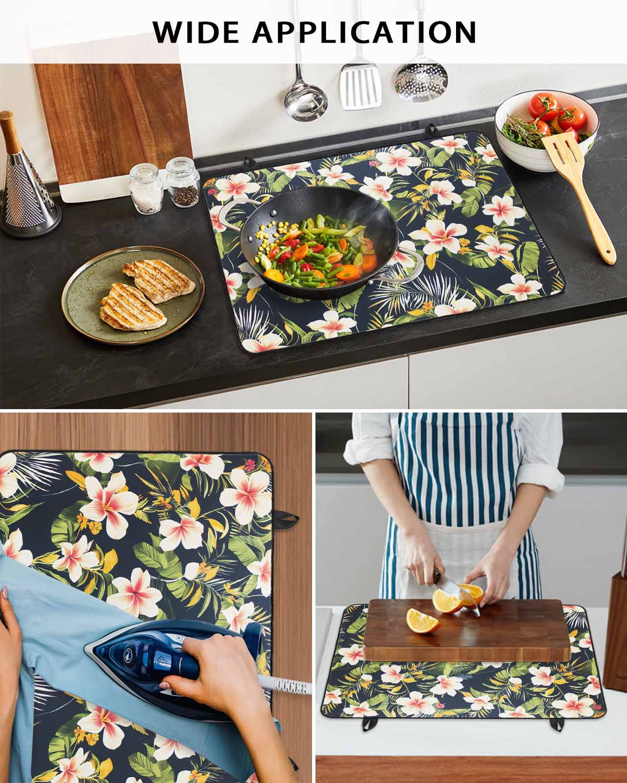 nqOlkjepod Large Induction Cooktop Protector Mat 24"x21", Summer Flowers Stove Top Covers for Electric Stove, Farmhouse Botanical Tropical Plant Leaves Stove Burner Cover Mats, Glass Top Stove Cover