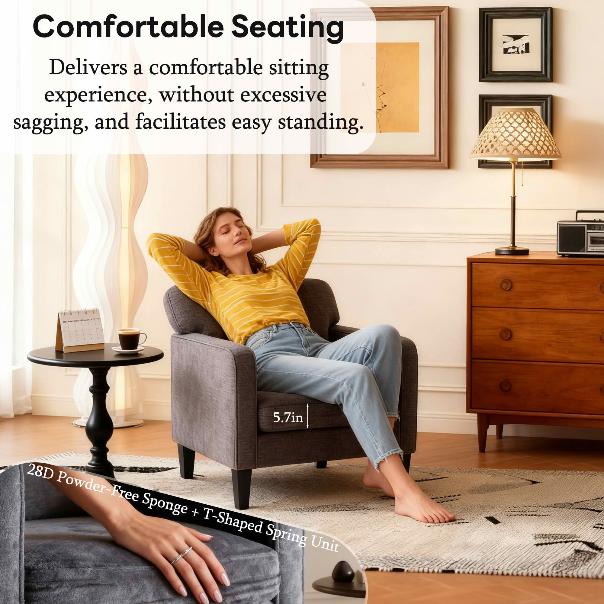 MAYEERTY Reading Chair with Armrest and Backrest Comfy Lounge Chair for Bedroom Waiting Room Reception Room