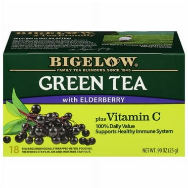 Pack of 2 - Bigelow Green Tea with Elderberry Vitamin C Tea Bags 18 ct