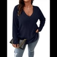 thumbnail image 2 of Suéter Informal de Punto con Cuello en V y Larga para Mujer, Talla Grande Azul Oscuro 4XL, 2 of 8