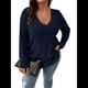 thumbnail image 2 of Suéter Informal de Punto con Cuello en V y Larga para Mujer, Talla Grande Azul Oscuro XXL, 2 of 8