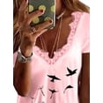 thumbnail image 3 of DYMADE Women Lace V-Neck Printed Short Sleeve T-Shirt Top, 3 of 4
