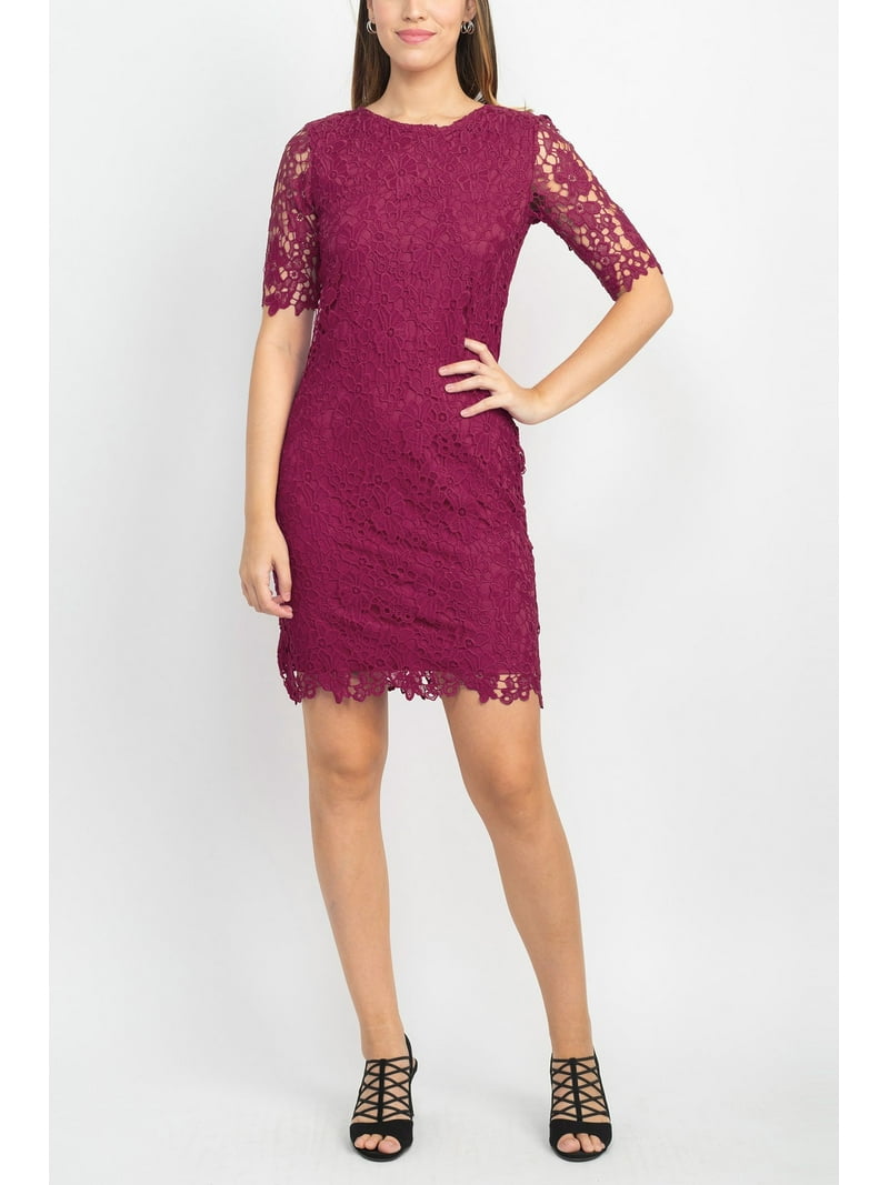 redemption lace dress Romantic, Sensual and Elegant Crochet Lace Lantern Sleeve Party Midi Dress, Black / S