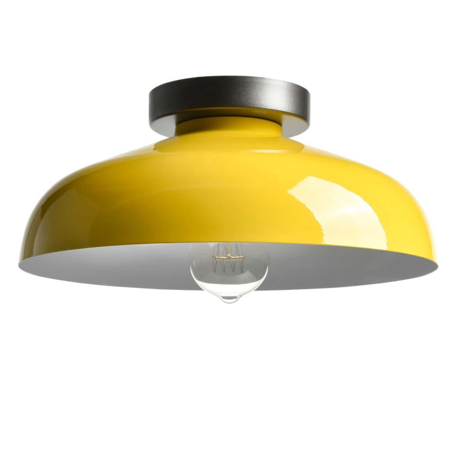 Claxy 12" Yellow Flush Mount Ceiling Light with Dome Metal Shade
