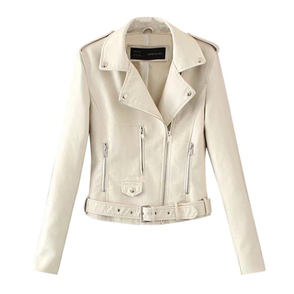 DondPO Leather Jacket Women Short Lapel Jacket Ladies Tops Motor Punk Coat Biker Cropped Women Zip Women's Coat Leather Blazer Women Black Leather Jacket White M Clearance!