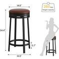 thumbnail image 3 of Garvee Set of 4 Swivel Bar Stools, 24" Counter Height Barstools with PU Leather Cushion, Backless Round Kitchen Bar Stools with Footrest, Brown Metal Frame, 3 of 7