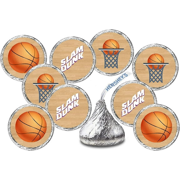 216 Sports Basketball Kisses Stickers, Kisses Stickers for Birthday Party, Baby Shower, Wedding, Graduation, or Any Family Event Decorations, Candy Not Included.