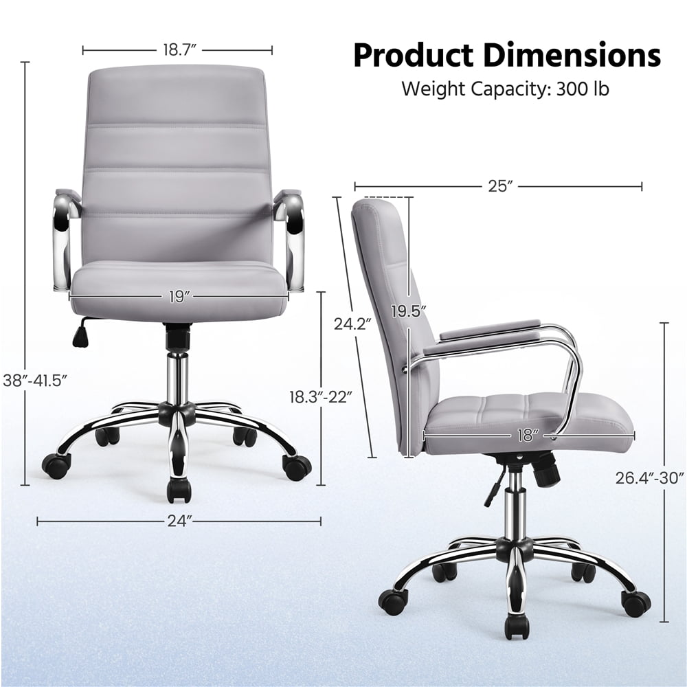 Yaheetech Mid-Back PU Leather Adjustable Office Chair with Arms, Light Gray